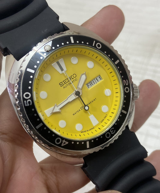 Vintage Seiko Turtle Automatic Yellow Face Cal. 6309 Men's Wrist Watch Serviced.