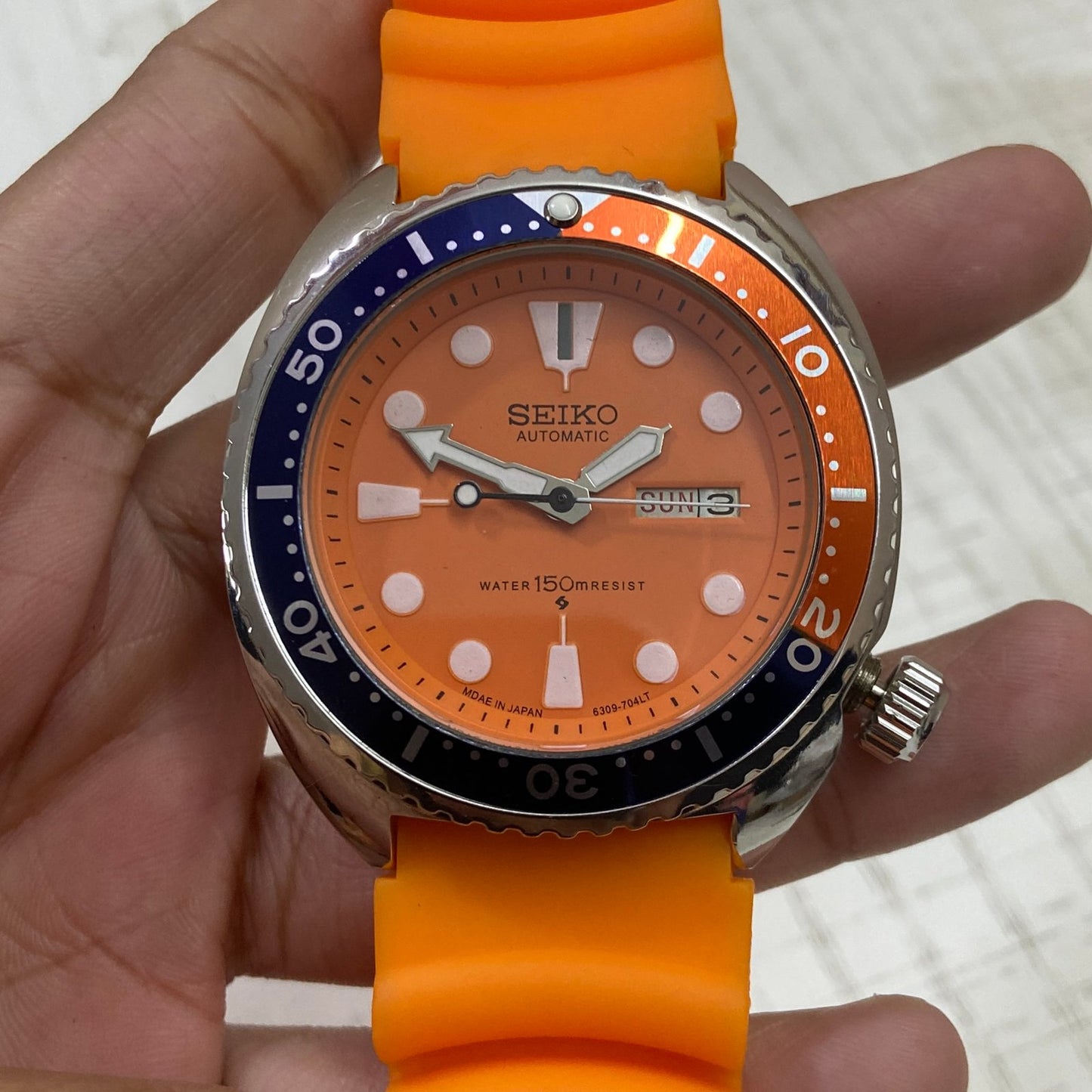 Vintage Seiko Turtle Automatic Orange Face Cal. 6309 Men's Wrist Watch Serviced.