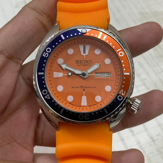 Vintage Seiko Turtle Automatic Orange Face Cal. 6309 Men's Wrist Watch Serviced.