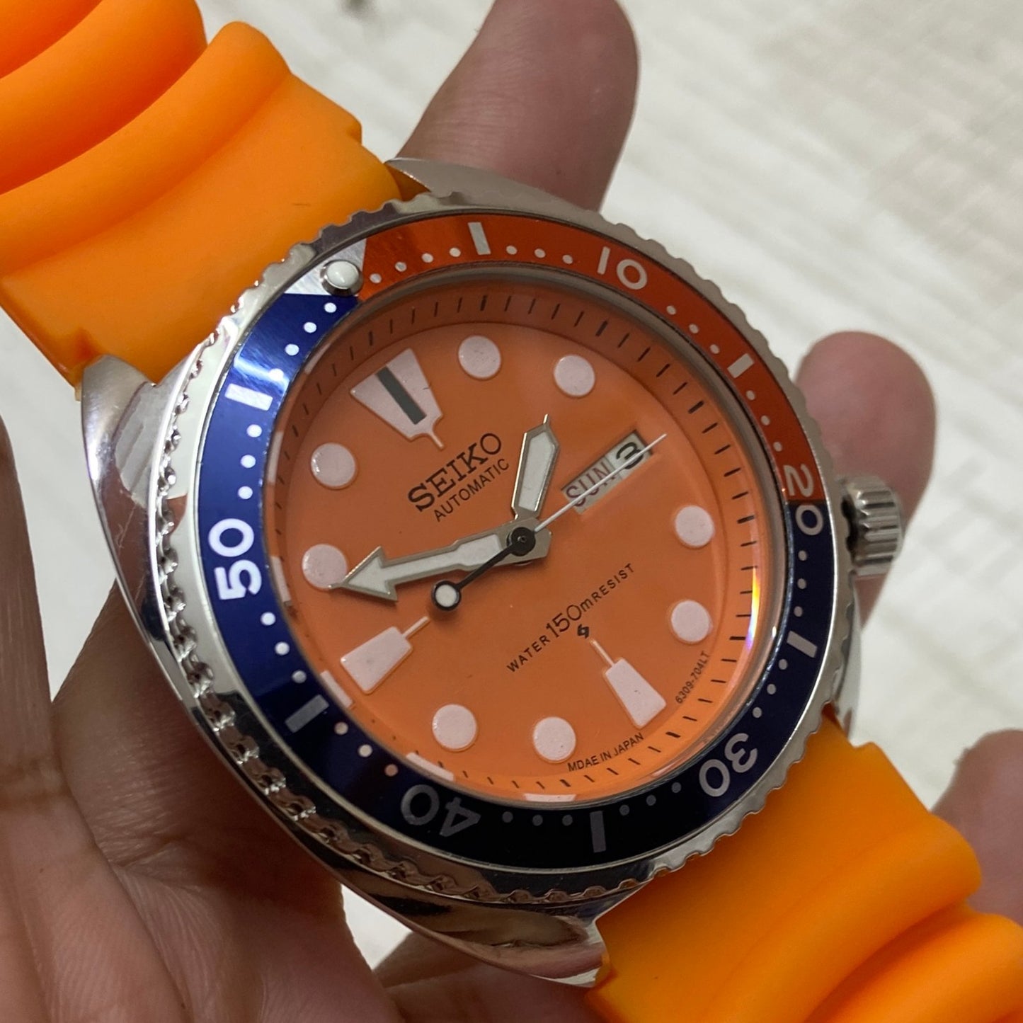 Vintage Seiko Turtle Automatic Orange Face Cal. 6309 Men's Wrist Watch Serviced.
