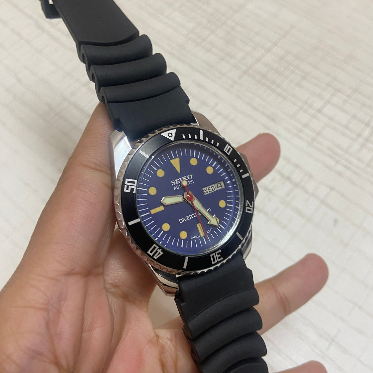 Vintage MOD Seiko Diver Automatic Blue Face Cal. 6309 Men's Wrist Watch Serviced.