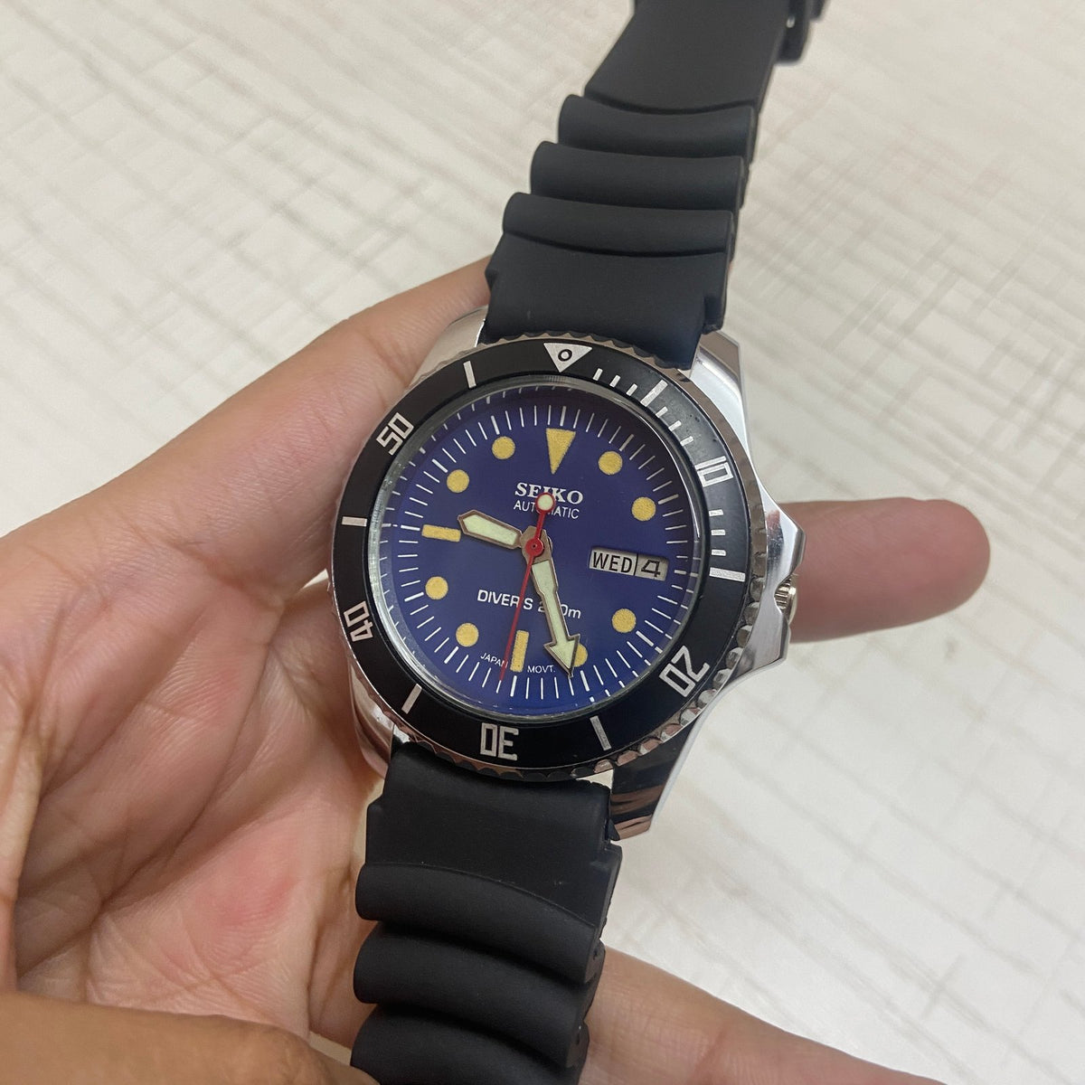 Vintage MOD Seiko Diver Automatic Blue Face Cal. 6309 Men's Wrist Watch Serviced.