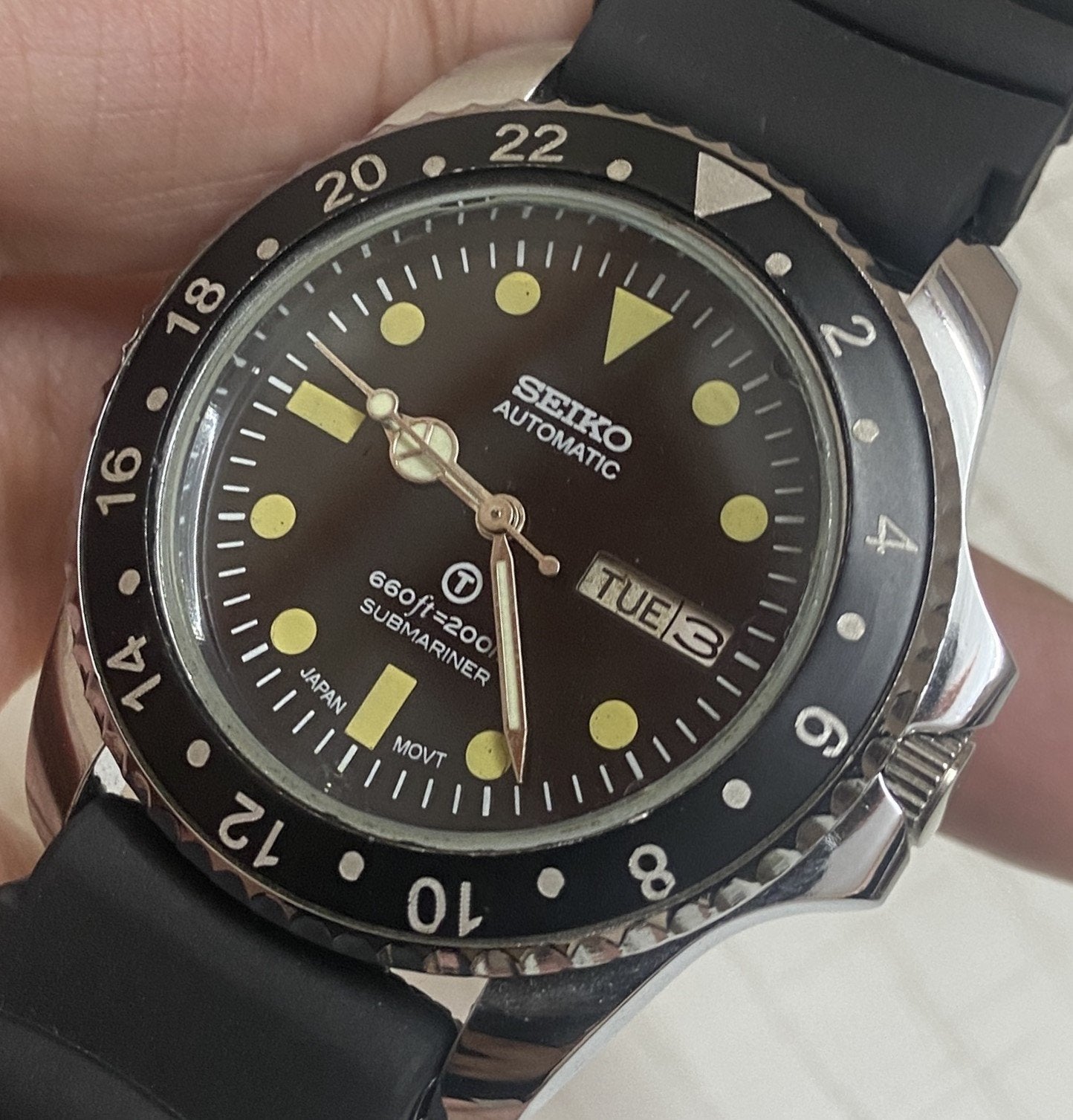 Vintage Seiko Submariner Automatic Black Face Cal. 6349 Men's Wrist Watch Serviced.