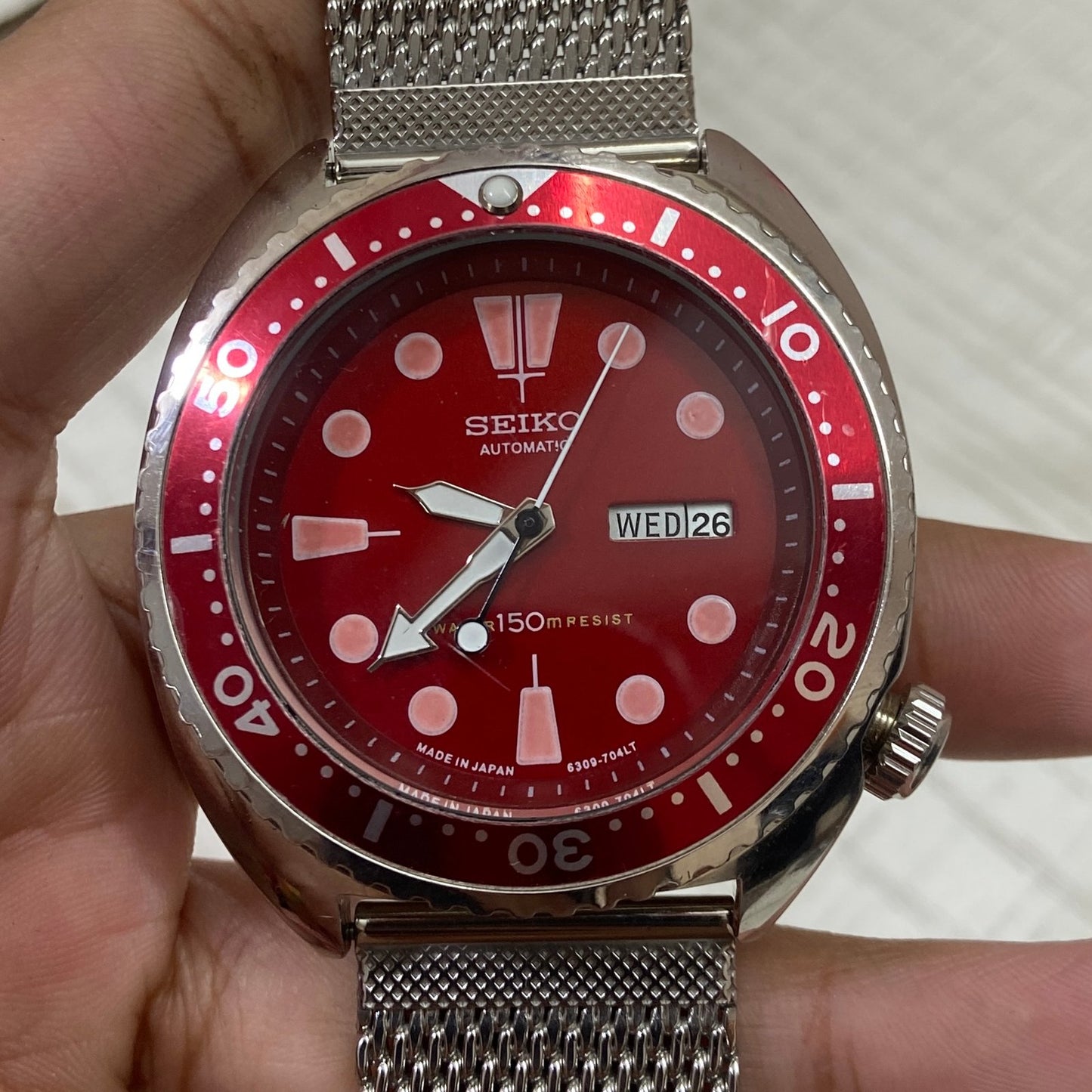 Vintage Seiko Turtle Automatic Red Face Cal. 6309 Men's Wrist Watch Serviced.
