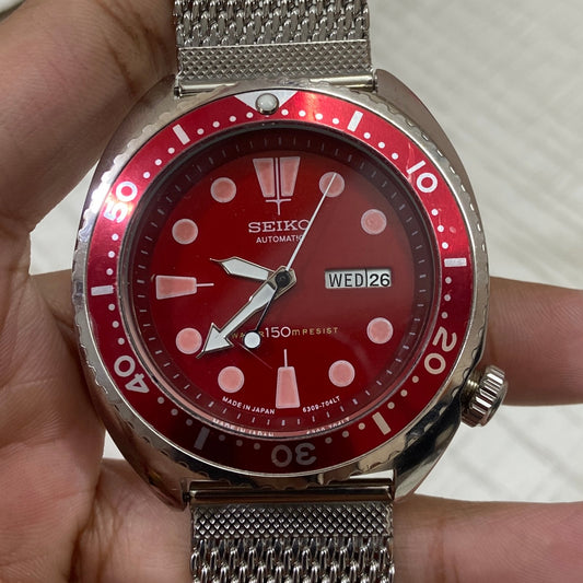 Vintage Seiko Turtle Automatic Red Face Cal. 6309 Men's Wrist Watch Serviced.