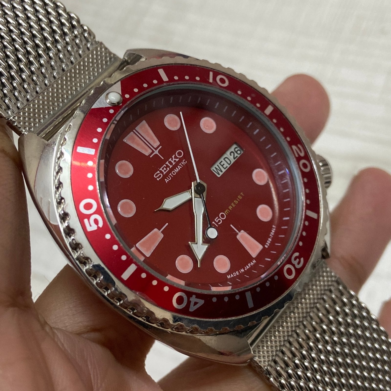 Vintage MOD Seiko Turtle Automatic Red Face 6309 Men's Wrist