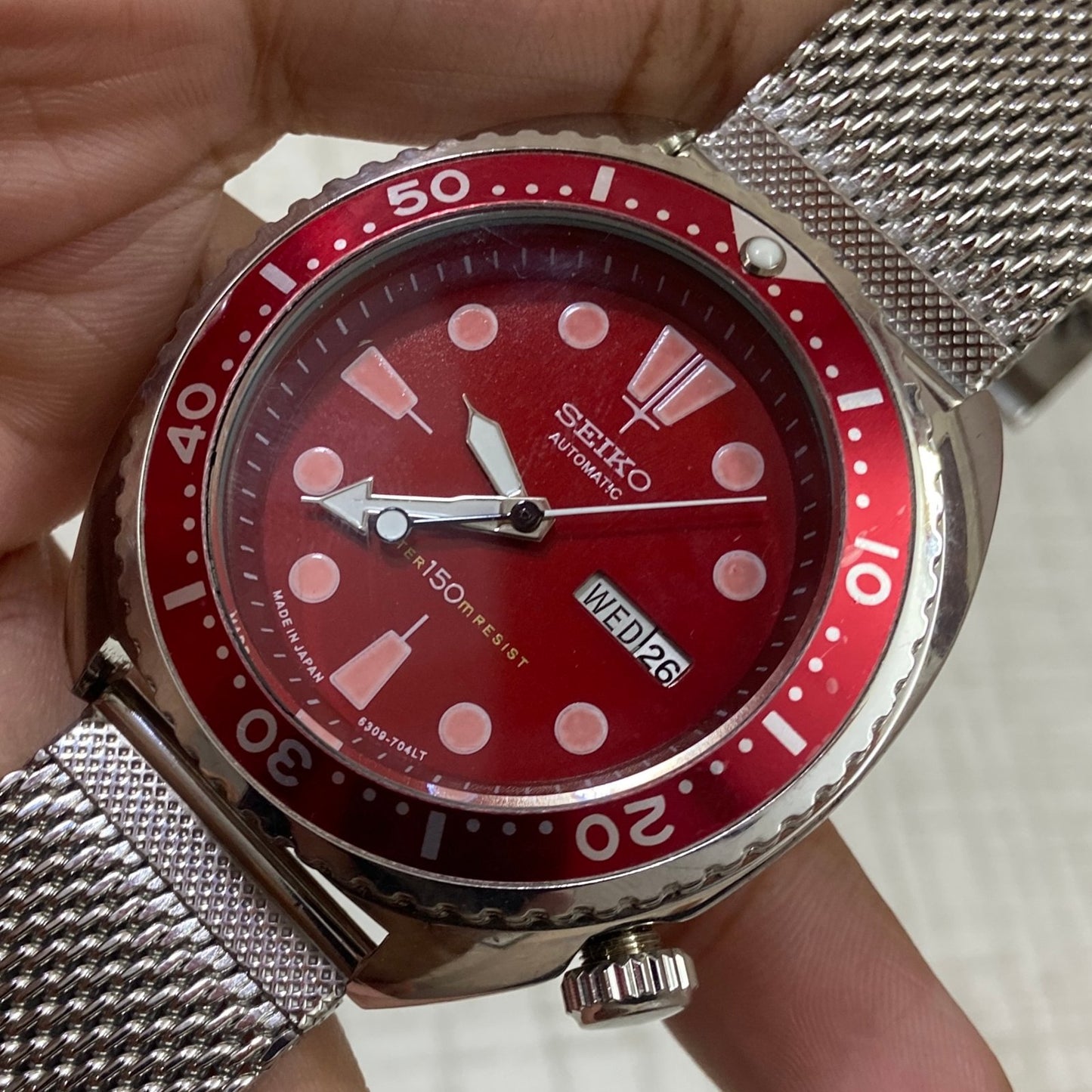 Vintage Seiko Turtle Automatic Red Face Cal. 6309 Men's Wrist Watch Serviced.