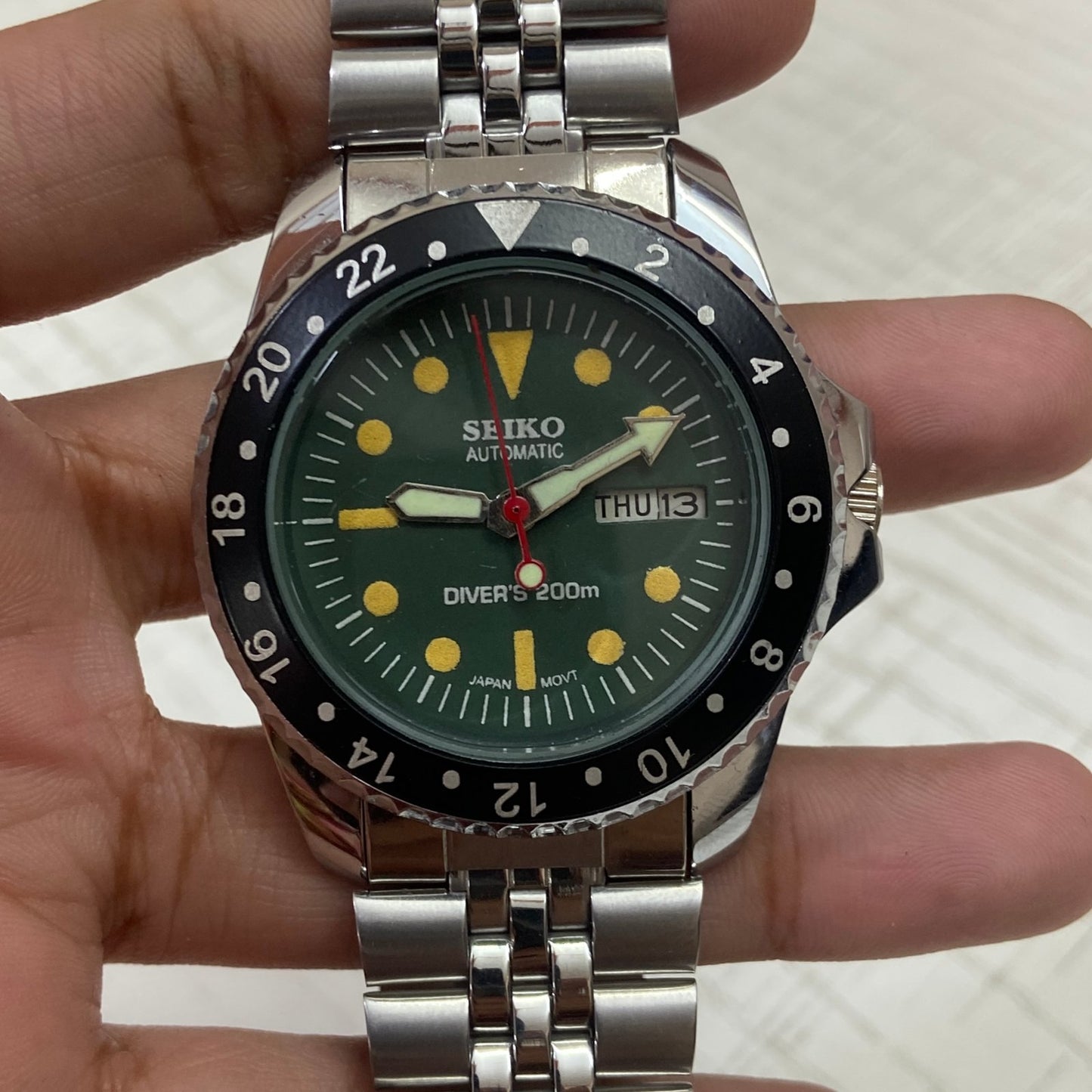 Vintage Seiko Diver Automatic Green Face Cal. 6309 Men's Wrist Watch Serviced.