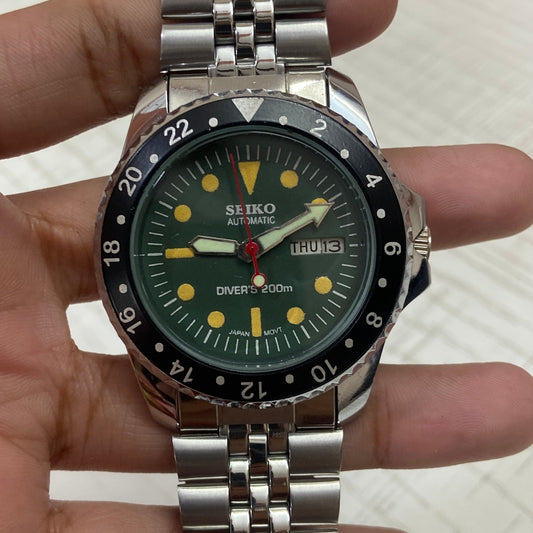 Vintage Seiko Diver Automatic Green Face Cal. 6309 Men's Wrist Watch Serviced.