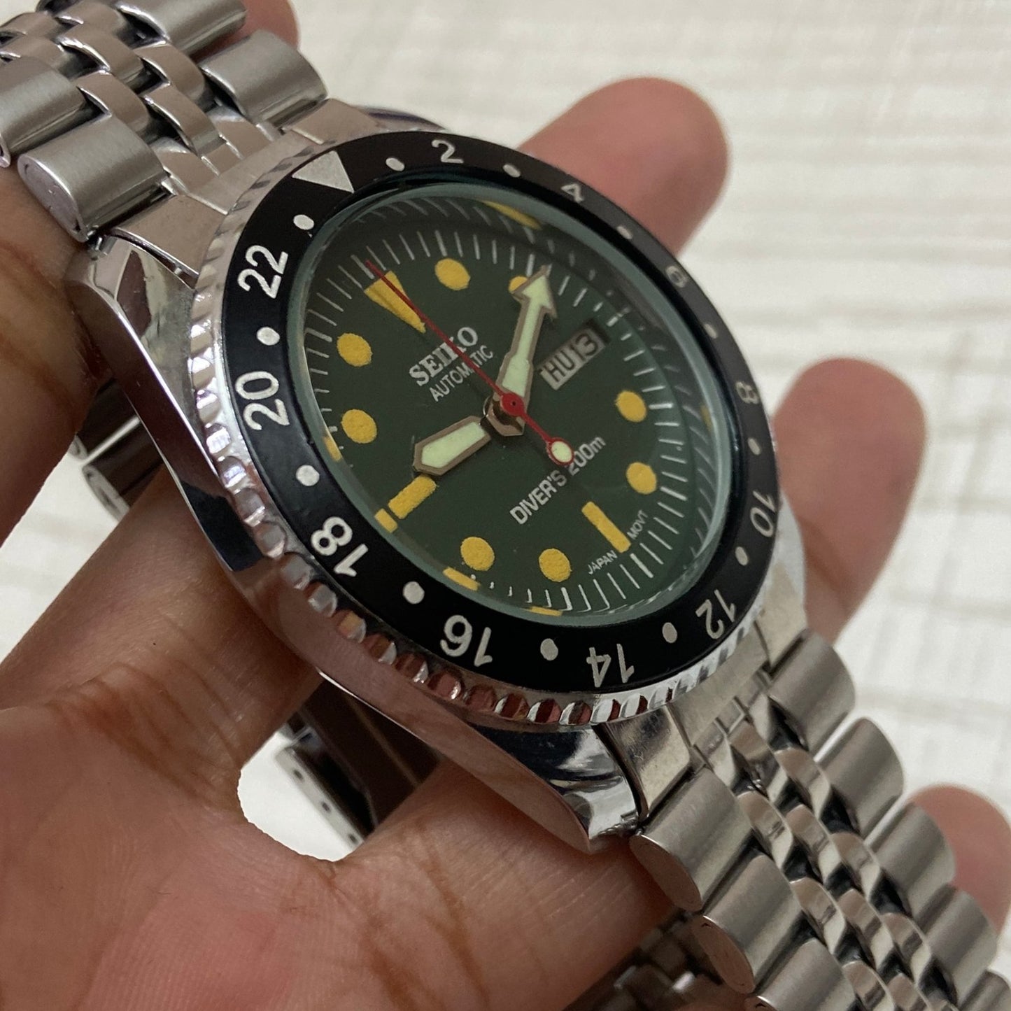 Vintage Seiko Diver Automatic Green Face Cal. 6309 Men's Wrist Watch Serviced.