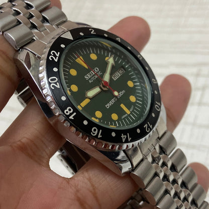 Vintage Seiko Diver Automatic Green Face Cal. 6309 Men's Wrist Watch Serviced.