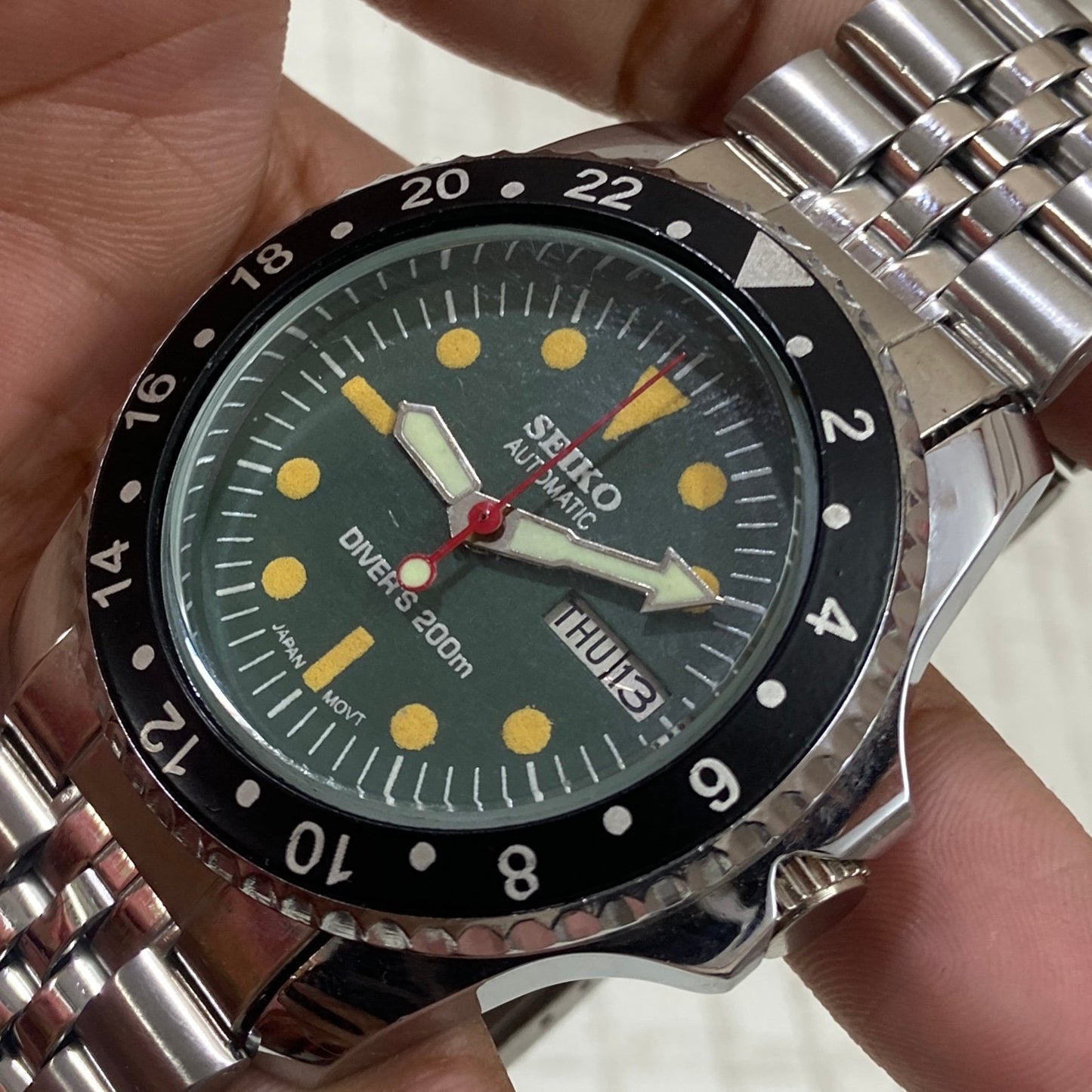 Vintage Seiko Diver Automatic Green Face Cal. 6309 Men's Wrist Watch Serviced.
