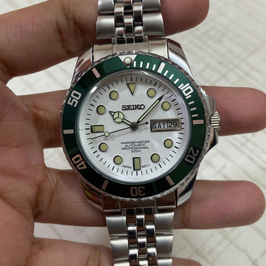 Vintage Seiko Marine Master Automatic White Face Cal. 6309 Men's Wrist Watch Serviced.