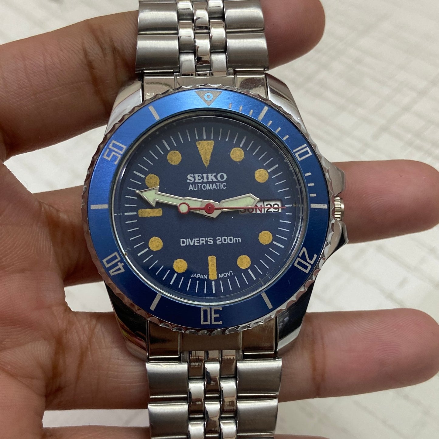Vintage Seiko Diver Automatic Blue Face Cal. 6309 Men's Wrist Watch Serviced.