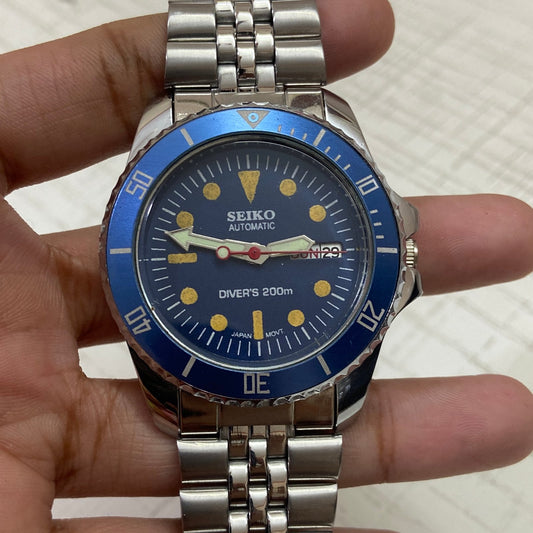 Vintage Seiko Diver Automatic Blue Face Cal. 6309 Men's Wrist Watch Serviced.