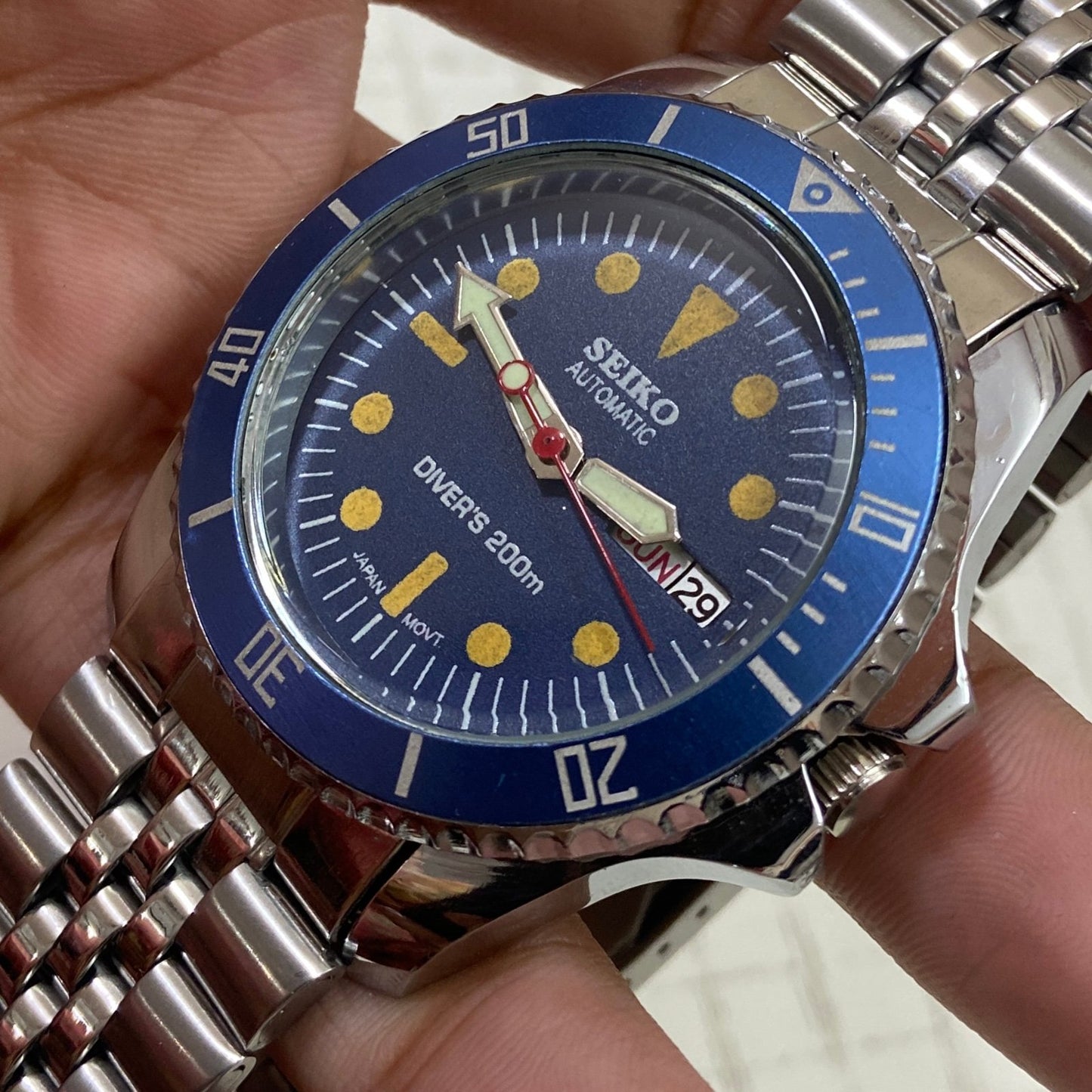Vintage Seiko Diver Automatic Blue Face Cal. 6309 Men's Wrist Watch Serviced.