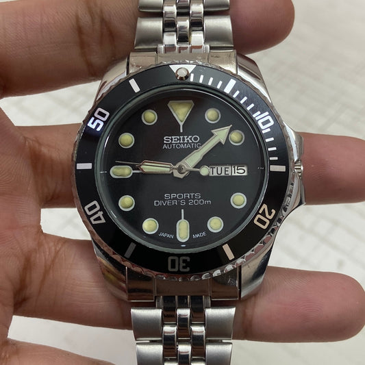 Vintage Seiko Diver Automatic Black Face Cal. 6309 Men's Wrist Watch Serviced.