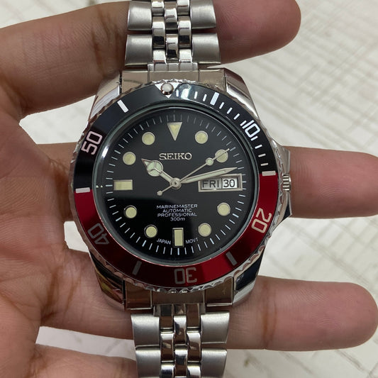 Vintage Seiko Marine Master Automatic Black Face Cal. 6309 Men's Wrist Watch Serviced.
