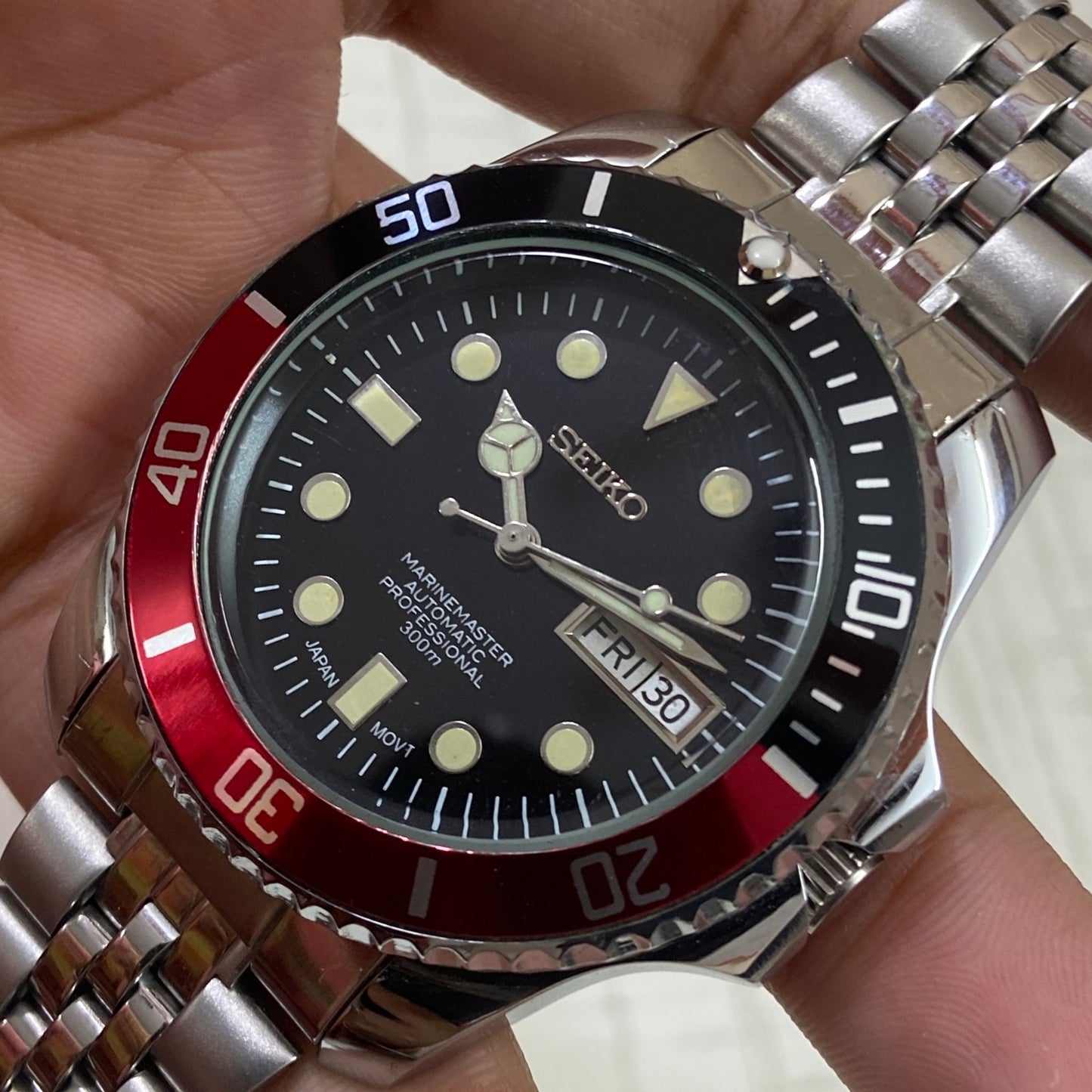 Vintage Seiko Marine Master Automatic Black Face Cal. 6309 Men's Wrist Watch Serviced.