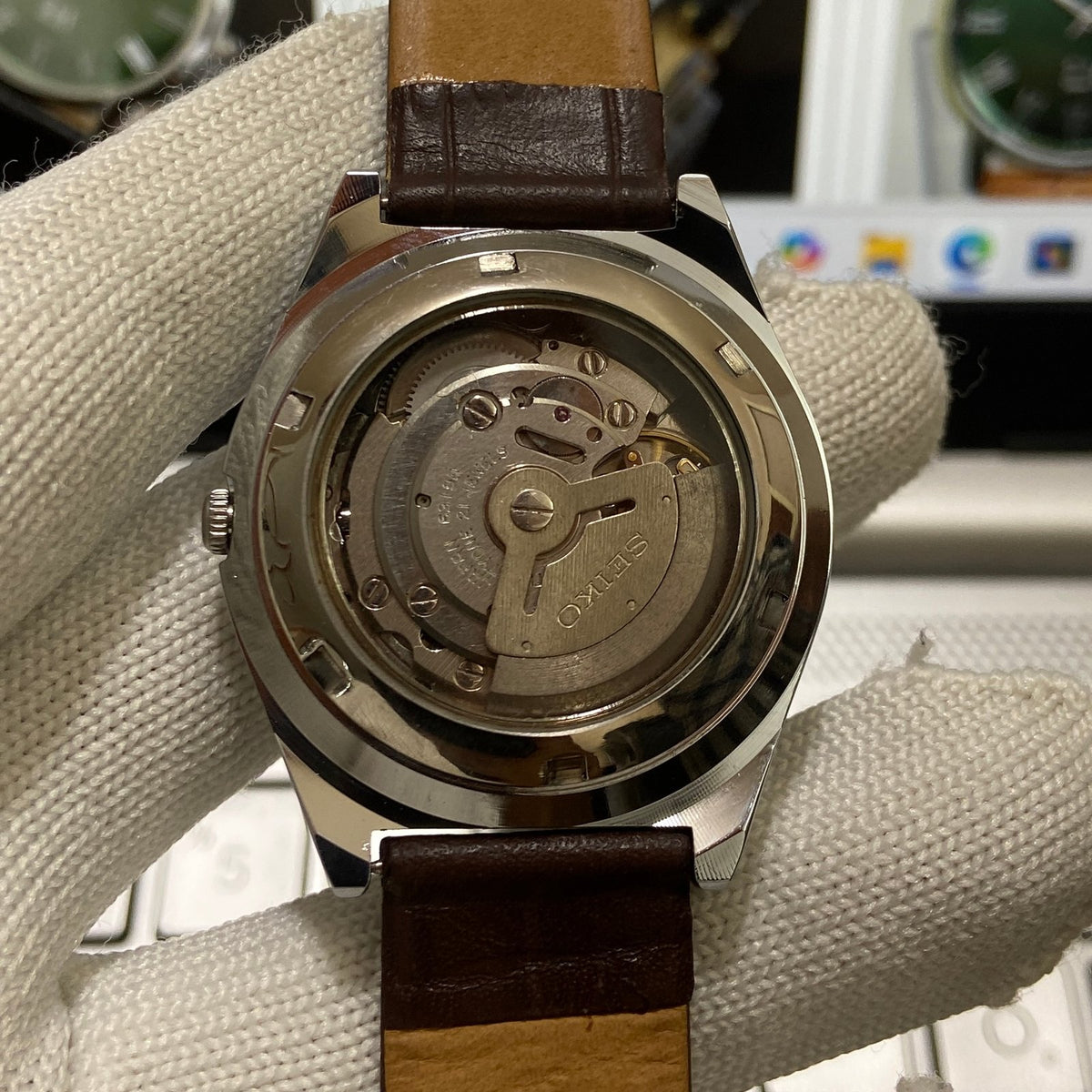 Vintage MOD Seiko 5 Automatic 17Jewels Cal. 6309 Brown Face Brown Band Men's Wrist Watch SB01