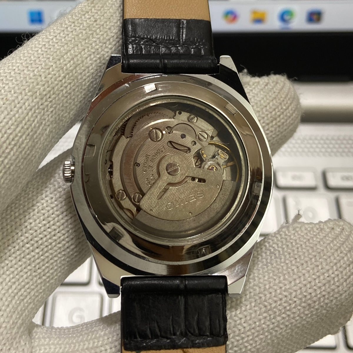 Vintage MOD Seiko 5 Automatic 17Jewels Cal. 6309 Brown Face Black Band Men's Wrist Watch SB03
