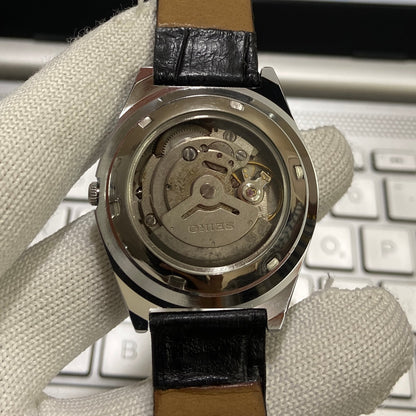 Vintage Seiko 5 Automatic 17Jewels Cal. 6309 White Face Black Band Men's Wrist Watch SB04