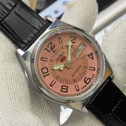 Vintage Seiko 5 Automatic 17Jewels Cal. 6309 Copper Face Black Band Men's Wrist Watch SB07