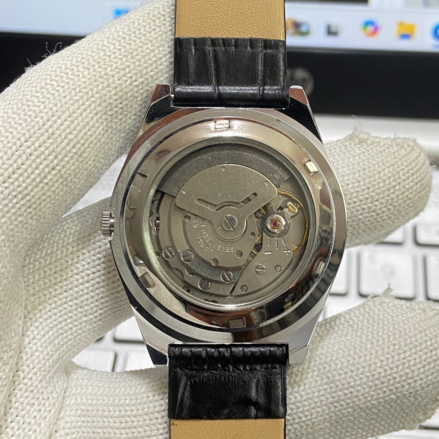 Vintage Seiko 5 Automatic 17Jewels Cal. 6309 Copper Face Black Band Men's Wrist Watch SB07