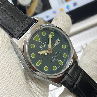 Vintage Seiko 5 Automatic17Jewels Cal. 6309 Green Face Black Band Men's Wrist Watch SB12