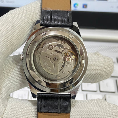 Vintage Seiko 5 Automatic17Jewels Cal. 6309 Blue Face Black Band Men's Wrist Watch SB18