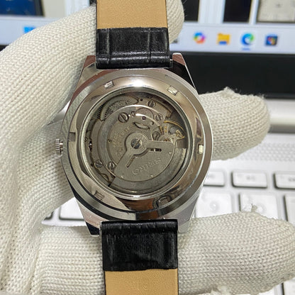 Vintage Seiko 5 Automatic17Jewels Cal. 6309 Black Face Black Band Men's Wrist Watch SB23