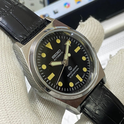 Vintage Seiko 5 Automatic17Jewels Cal. 6309 Black Face Black Band Men's Wrist Watch SB25