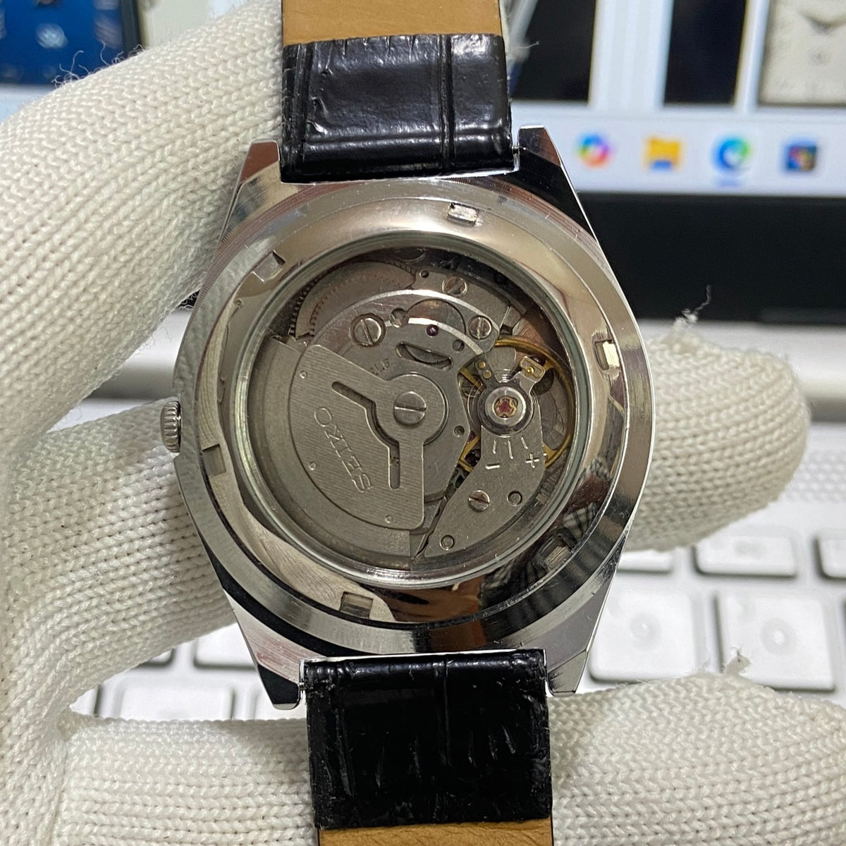 Vintage MOD Seiko 5 Automatic17Jewels Cal. 6309 Black Face Black Band Men's Wrist Watch SB25