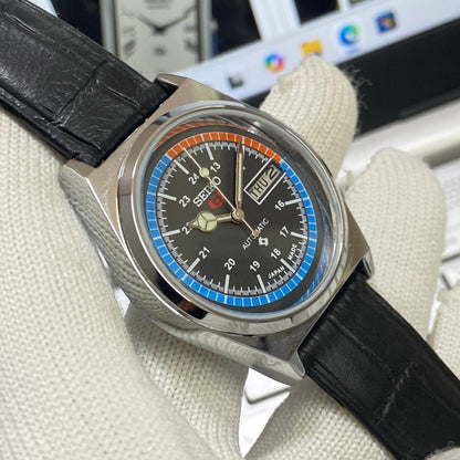 Vintage Seiko 5 Automatic17Jewels Cal. 6309 Black Face Black Band Men's Wrist Watch SB26