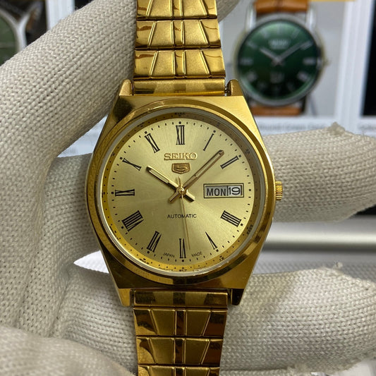 Vintage Seiko 5 Gold Plated Automatic17Jewels Cal. 6309 Golden Face Men's Wrist Watch SC01
