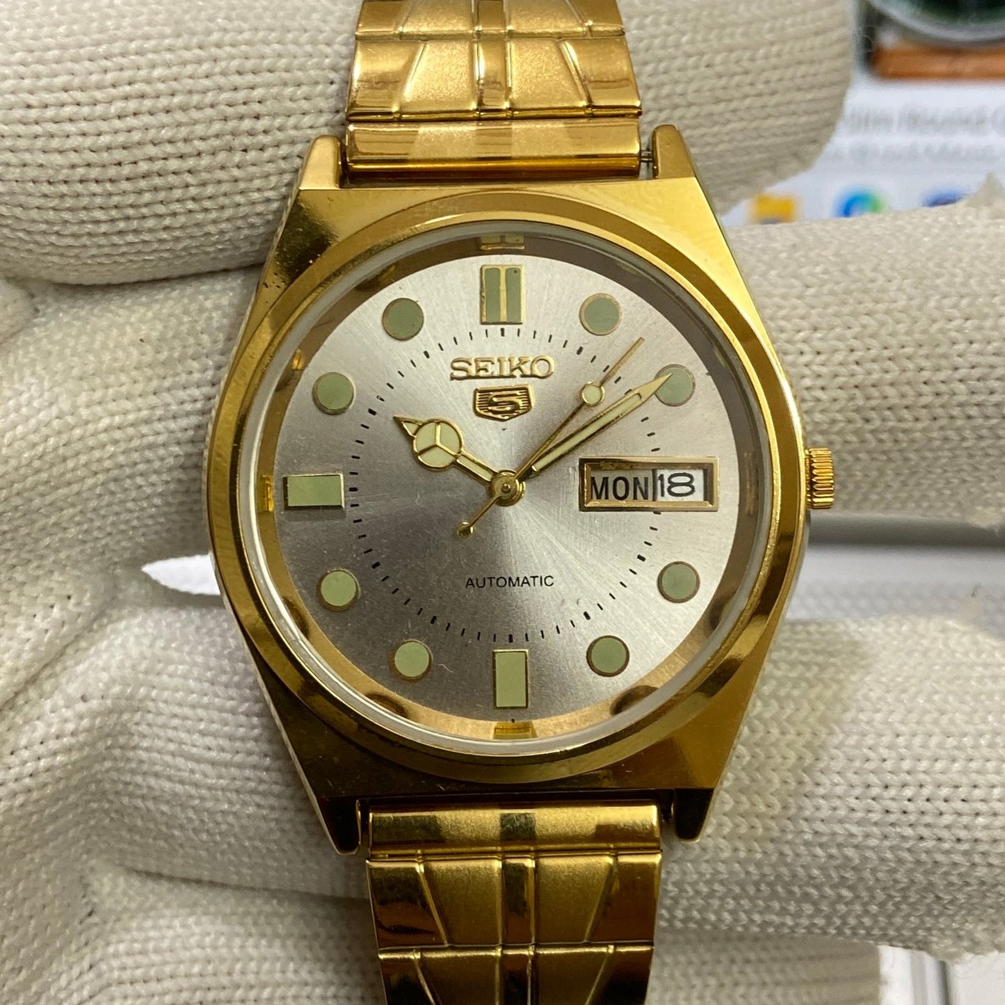 Vintage Seiko 5 Gold Plated Automatic17Jewels Cal. 6309 Silver Face Men's Wrist Watch SC02