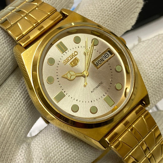 Vintage Seiko 5 Gold Plated Automatic17Jewels Cal. 6309 Silver Face Men's Wrist Watch SC02