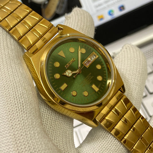 Vintage Seiko 5 Gold Plated Automatic17Jewels Cal. 6309 Green Face Men's Wrist Watch SC03