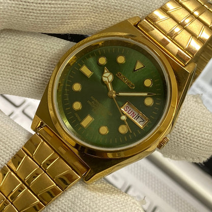 Vintage Seiko 5 Gold Plated Automatic17Jewels Cal. 6309 Green Face Men's Wrist Watch SC03