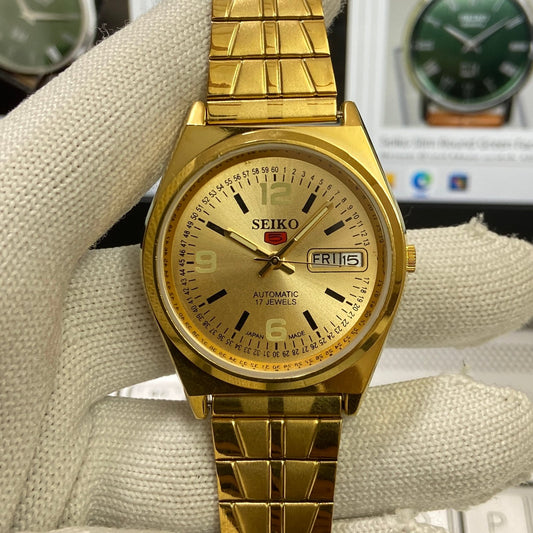 Vintage Seiko 5 Gold Plated Automatic17Jewels Cal. 6309 Golden Face Men's Wrist Watch SC04