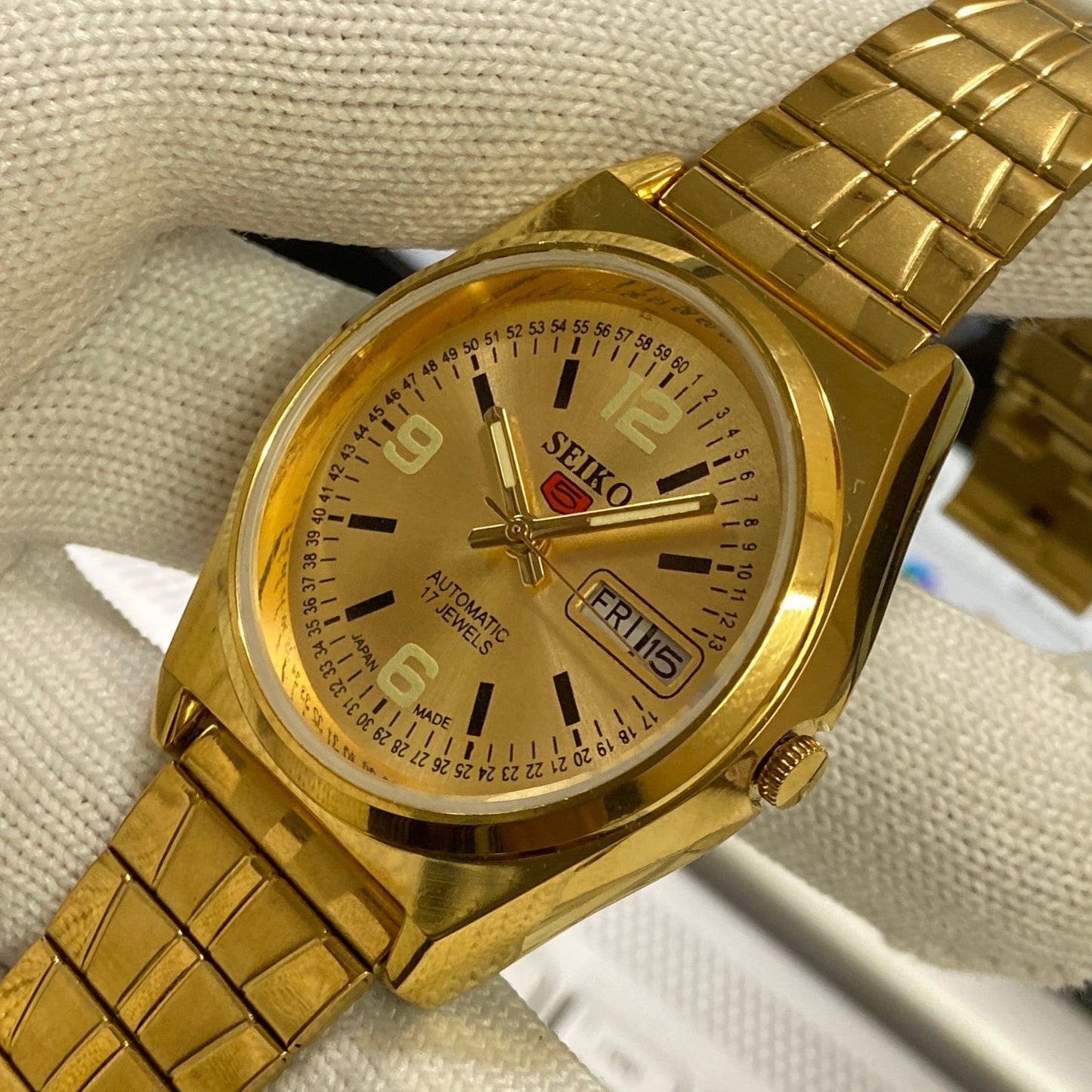 Vintage Seiko 5 Gold Plated Automatic17Jewels Cal. 6309 Golden Face Men's Wrist Watch SC04