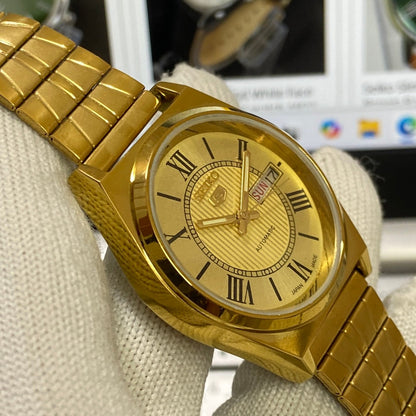 Vintage Seiko 5 Gold Plated Automatic17Jewels Cal. 6309 Golden Face Men's Wrist Watch SC05