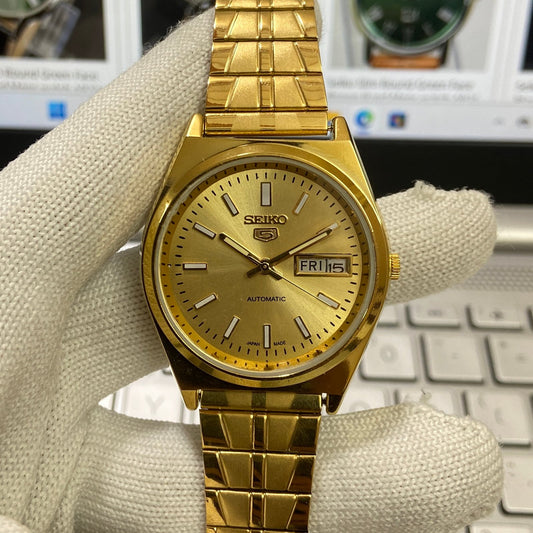 Vintage Seiko 5 Gold Plated Automatic 17Jewels Cal. 6309 Golden Face Men's Wrist Watch SC06
