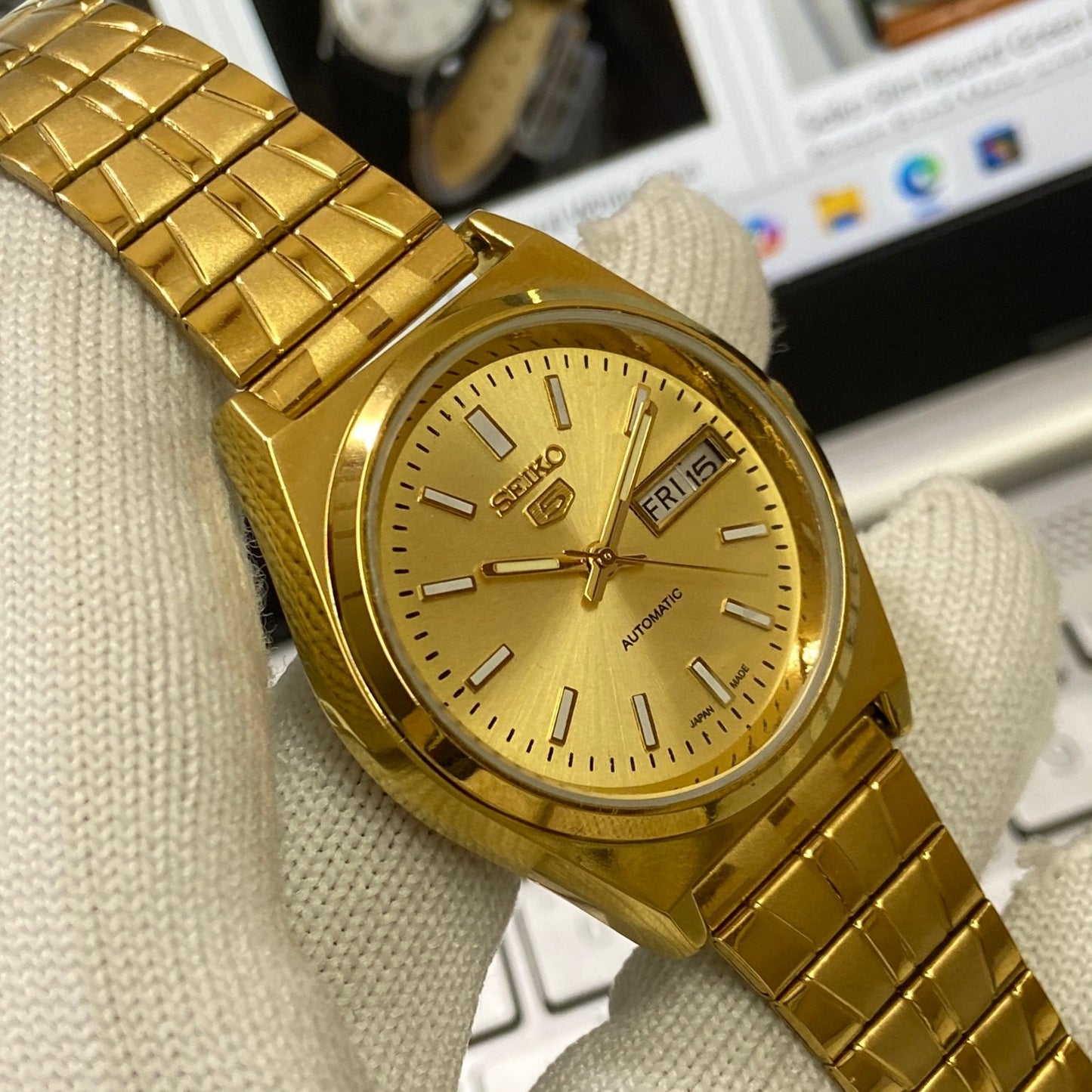 Vintage Seiko 5 Gold Plated Automatic 17Jewels Cal. 6309 Golden Face Men's Wrist Watch SC06
