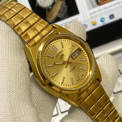 Vintage Seiko 5 Gold Plated Automatic 17Jewels Cal. 6309 Golden Face Men's Wrist Watch SC06