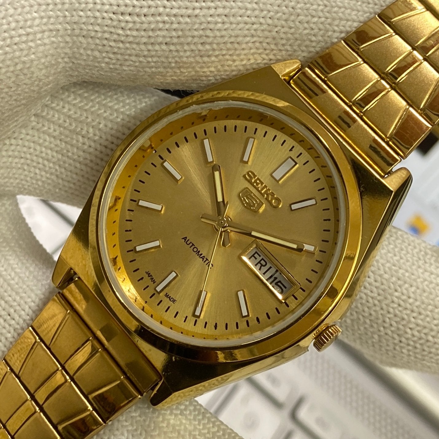 Vintage Seiko 5 Gold Plated Automatic 17Jewels Cal. 6309 Golden Face Men's Wrist Watch SC06