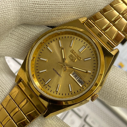 Vintage Seiko 5 Gold Plated Automatic 17Jewels Cal. 6309 Golden Face Men's Wrist Watch SC06