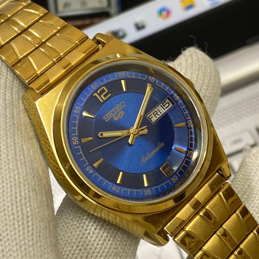 Vintage Seiko 5 Gold Plated Automatic 17 Jewels Cal. 6309 Blue Face Men's Wrist Watch SC11