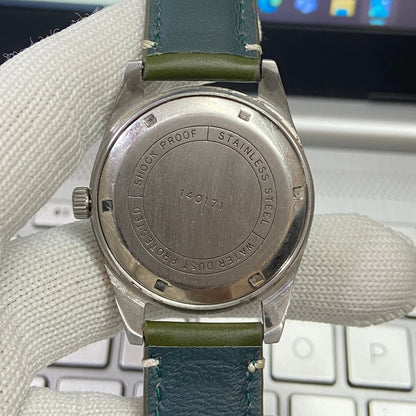 Vintage HMT Jawan Hand Winding 17 Jewels Black Face Green Band Men's Wrist Watch B13