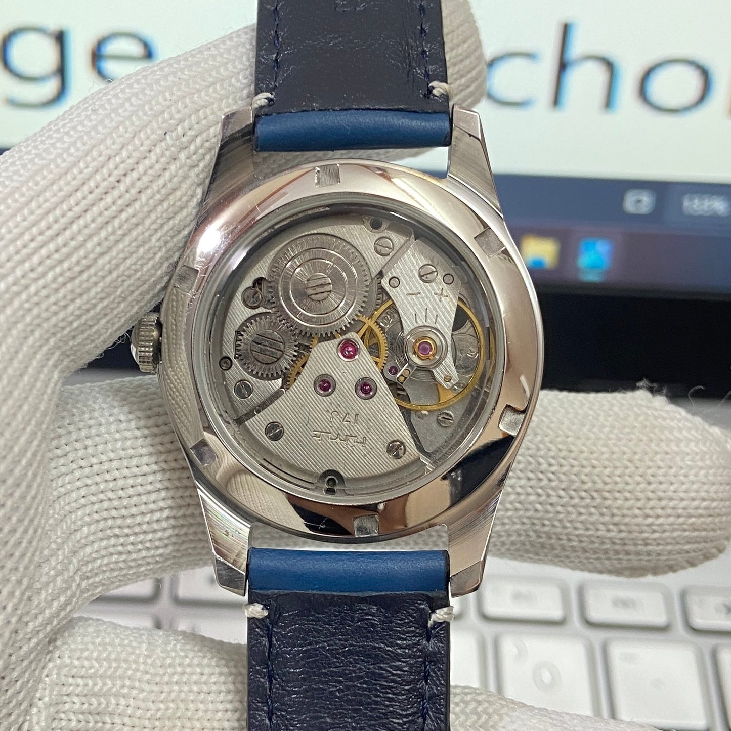 Vintage HMT Janata Hand Winding 17 Jewels Blue Face Blue Band Men's Wrist Watch B24